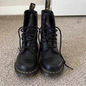 Dr. Martens Black Combat Boots with Yellow Stitching